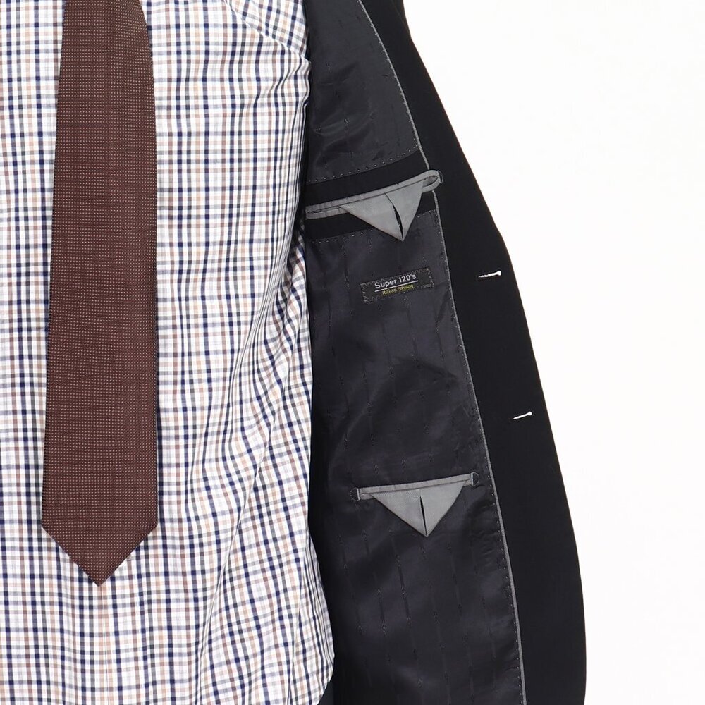 Verno Fashion 40R Black Solid 2-Button Sport Coat Blazer Jacket G156 - Picture 10 of 11